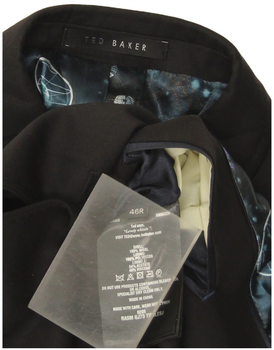 Giacca blazer da uomo a 2 bottoni Ted Baker US 46 3XL lana nera