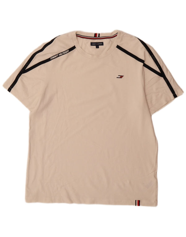T-shirt da uomo Tommy Hilfiger Top Large in cotone color block bianco sporco