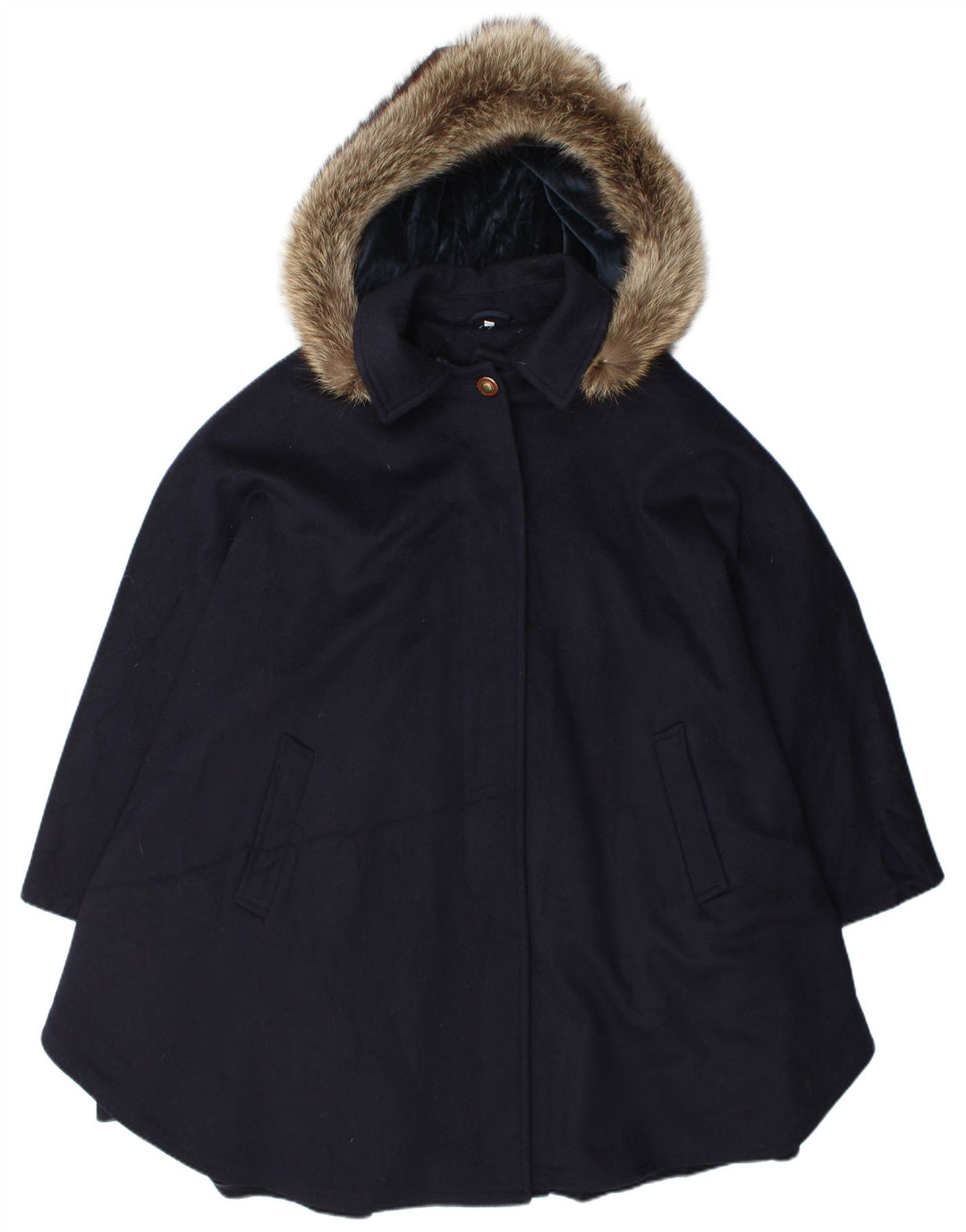 Cappotto oversize con cappuccio da donna Mabrun IT 44 medio in lana blu navy
