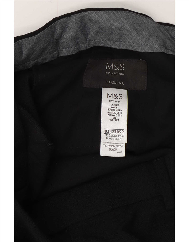 Pantaloni da abito regolari da uomo Marks & Spencer W38 L31 poliestere nero
