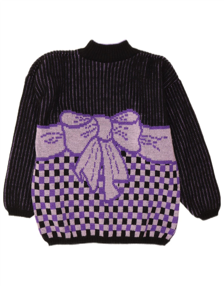 Maglione da donna vintage con collo alto e maglione UK 14 viola medio geometrico