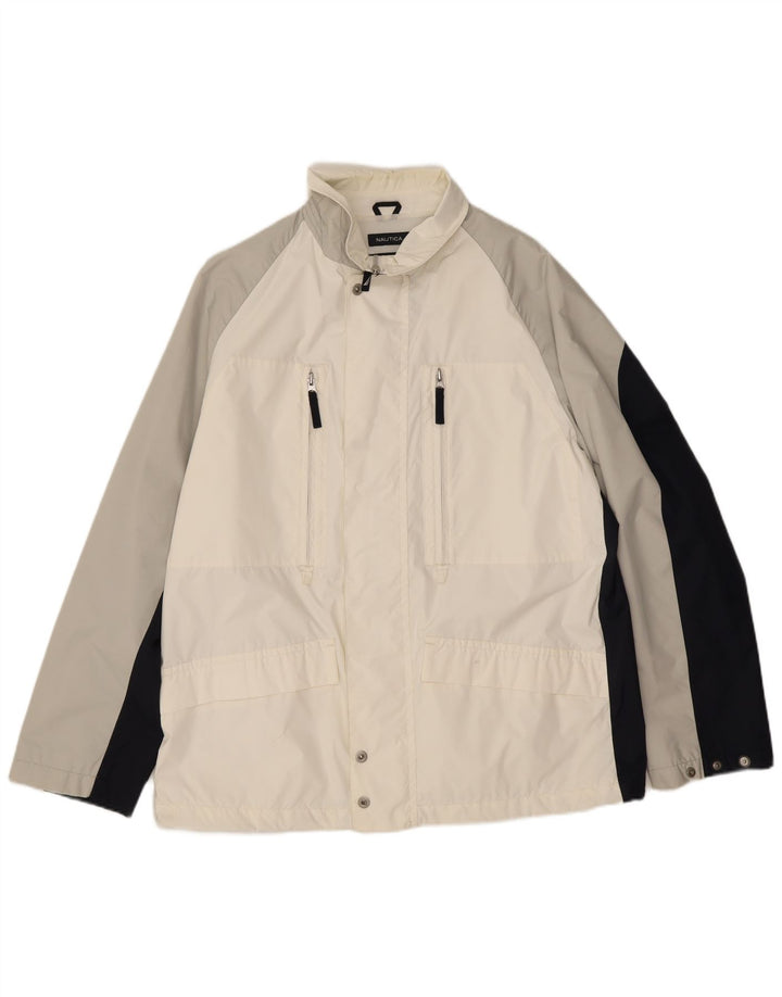 Giacca antipioggia da uomo Nautica UK 40 Large nylon color block bianco