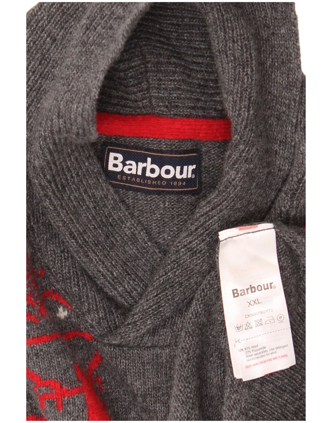 BARBOUR Maglione da bambino con collo a scialle 15-16 anni 2XL Lana Fair Isle grigia