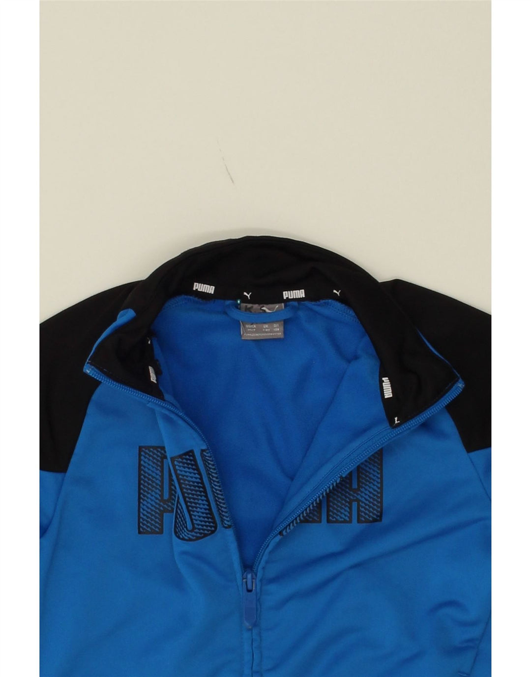 PUMA Boys Graphic Tracksuit Top Jacket 7-8 Years Blue Colourblock Vintage Puma and Second-Hand Puma from Messina Hembry 