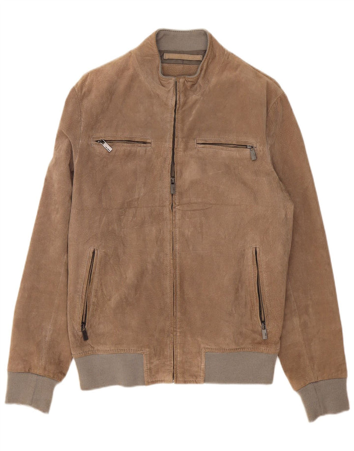 Giubbotto bomber in pelle scamosciata vintage da uomo UK 38 in pelle grigio medio