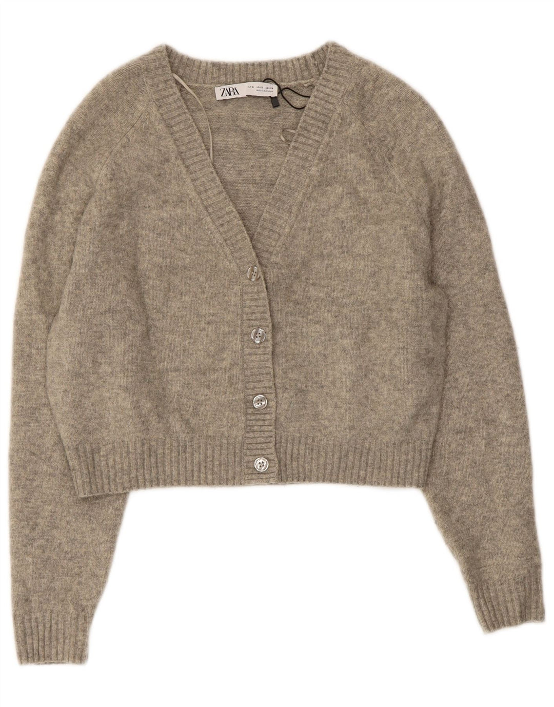 Maglione cardigan oversize corto da donna Zara UK 10 piccolo grigio screziato