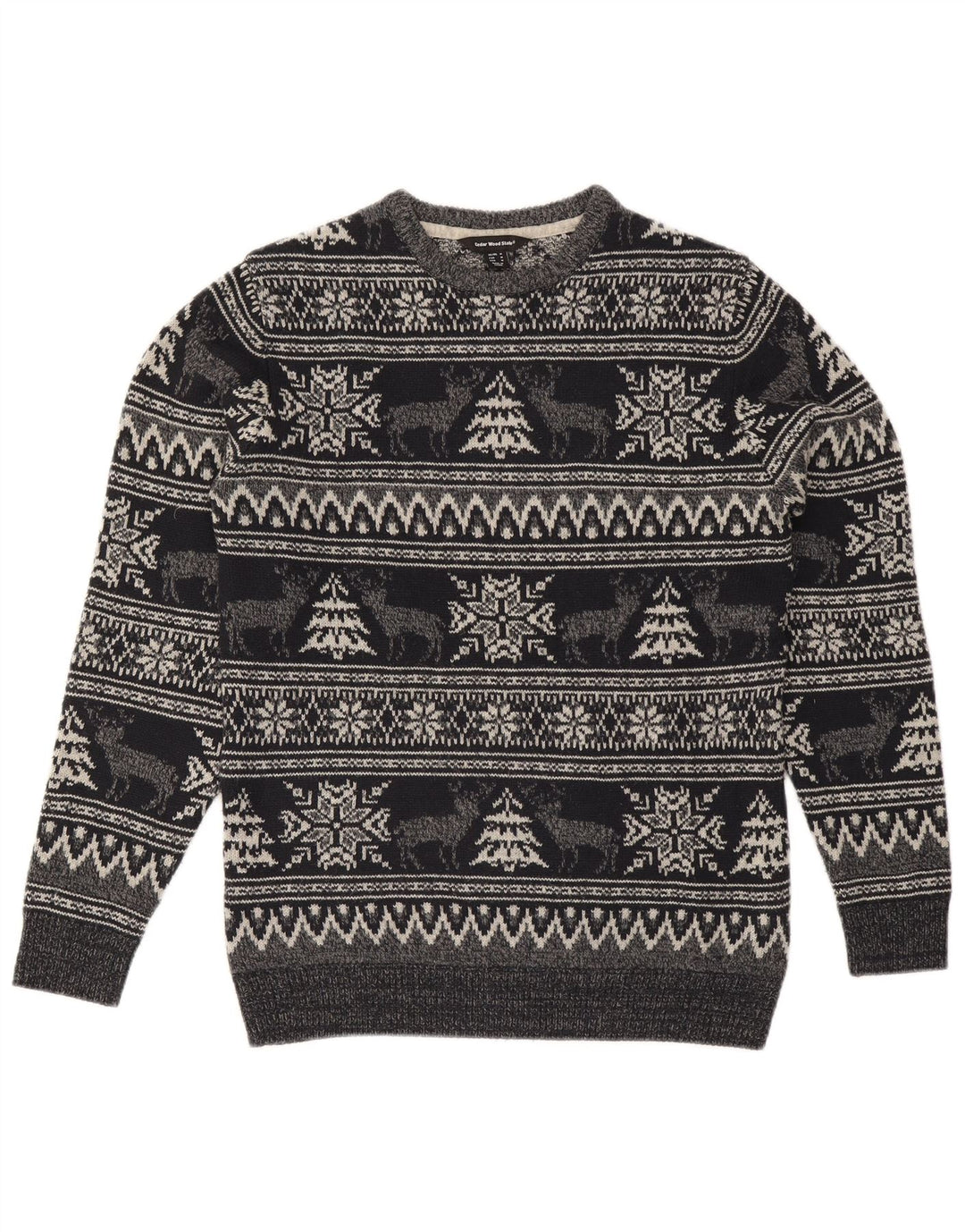Maglione maglione girocollo da uomo Cedarwood State grigio medio Fair Isle