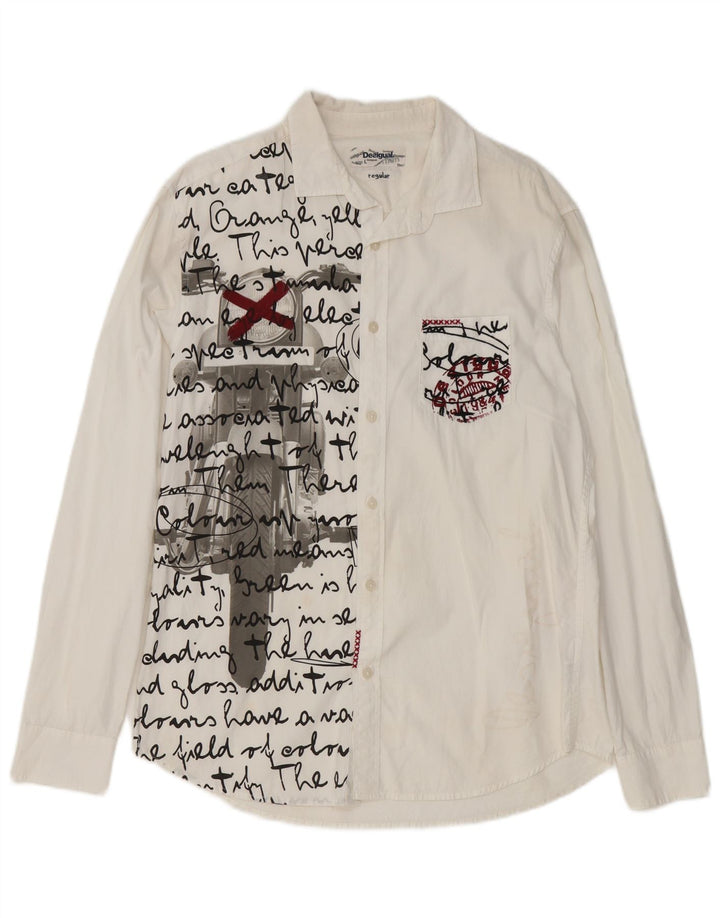 DESIGUAL Camicia da uomo con vestibilità regolare grafica, grande, cotone bianco