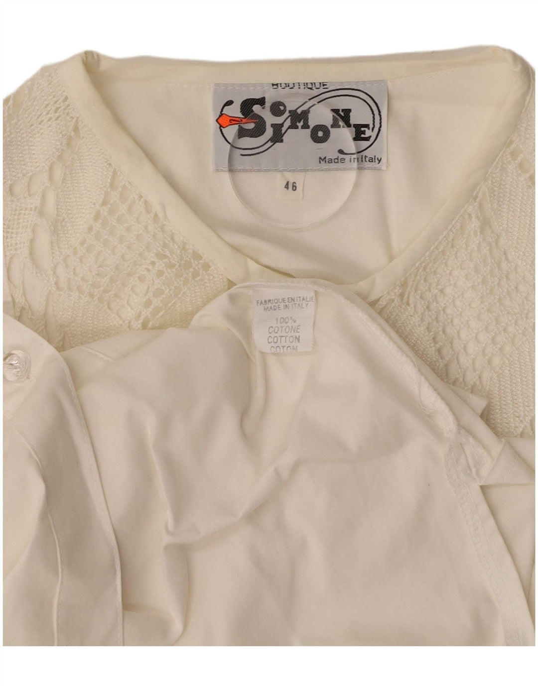 SIMONE Camicia Blusa Donna IT 46 Large Bianca Cotone