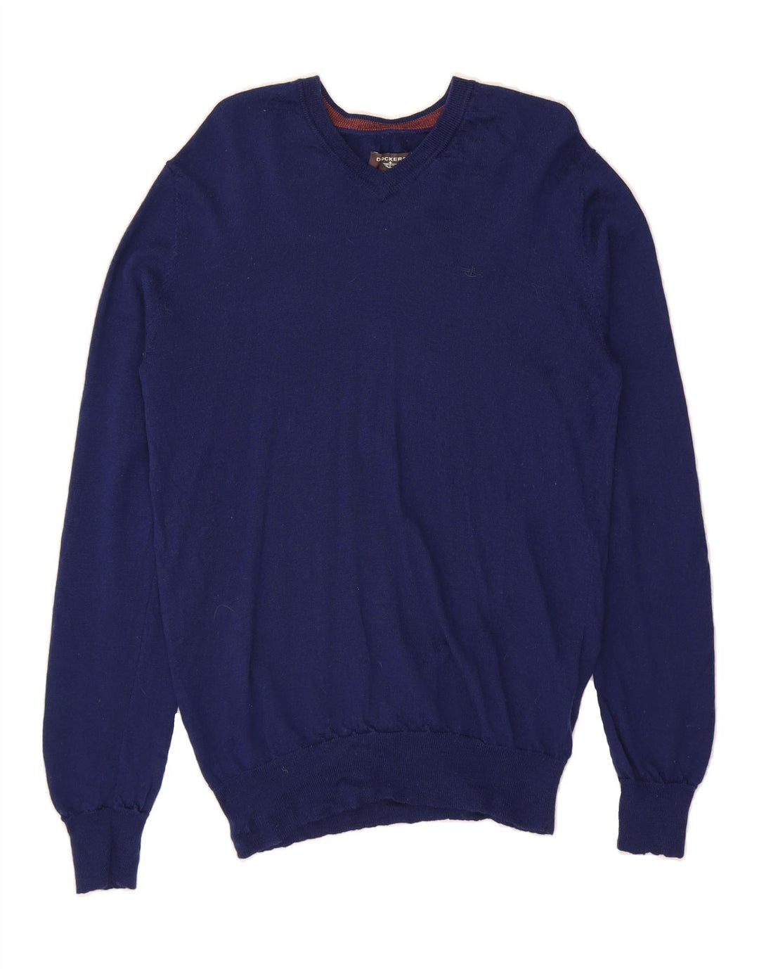 DOCKERS Mens V-Neck Jumper Sweater Large Navy Blue Wool Vintage Dockers and Second-Hand Dockers from Messina Hembry 