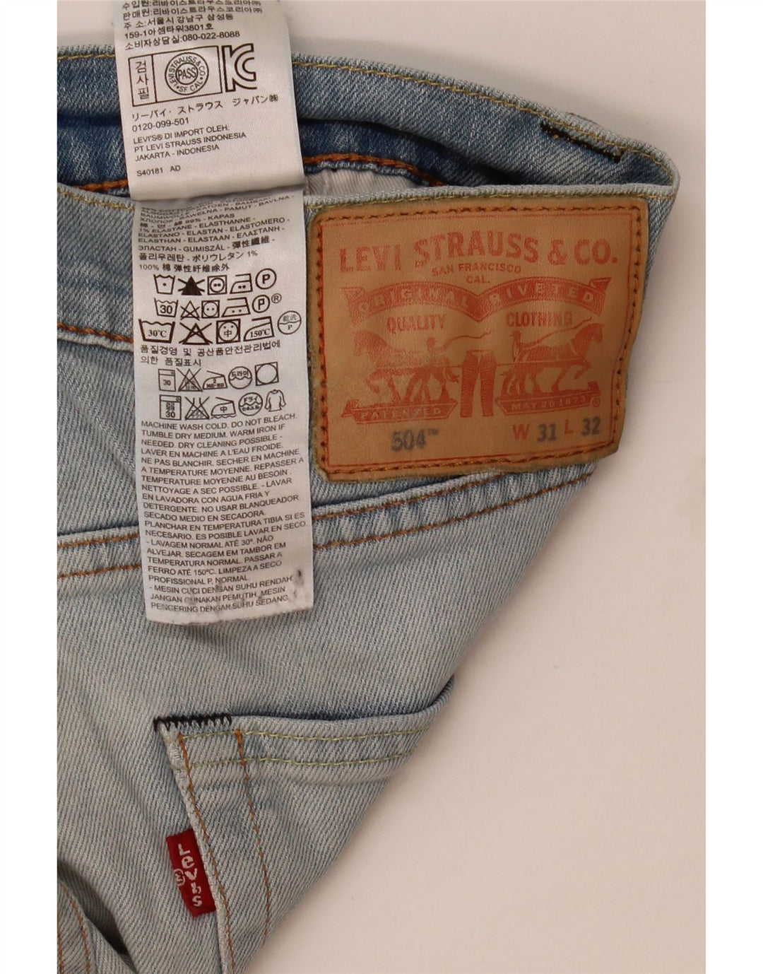 Levi's Uomo 504 Jeans dritti W31 L32 Cotone Blu