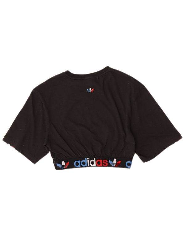 Adidas Womens Crop Graphic T-Shirt Top UK 8 Small Black Colourblock