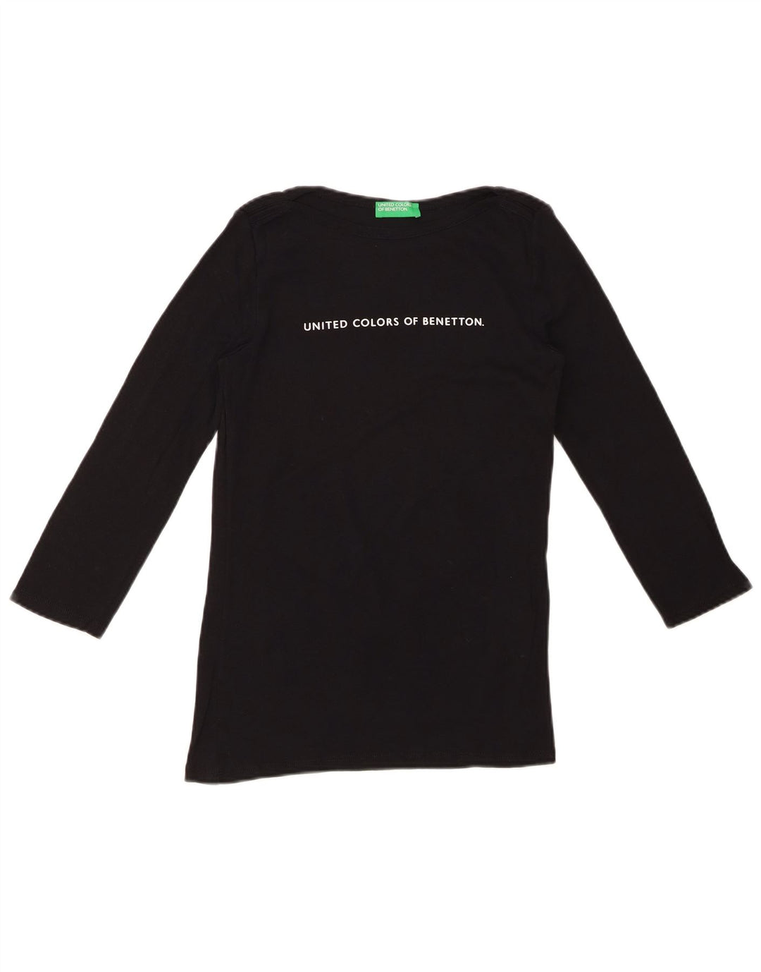 BENETTON Top grafico da donna manica 3/4 UK 8 piccolo nero