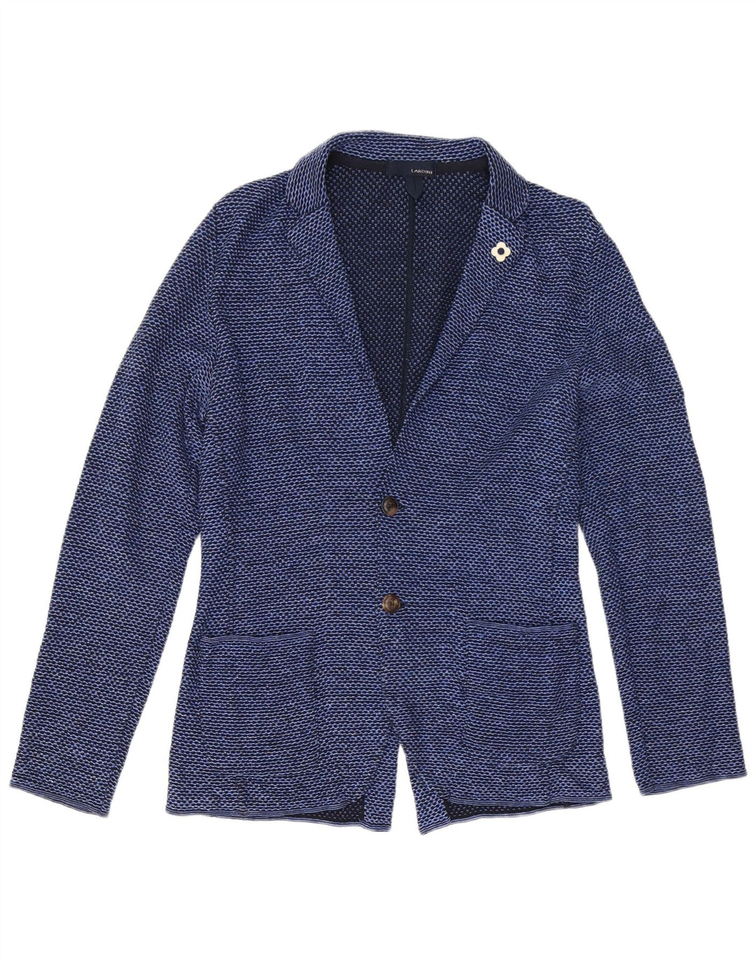 Giacca blazer da donna a 2 bottoni Lardini UK 12 cotone maculato blu medio