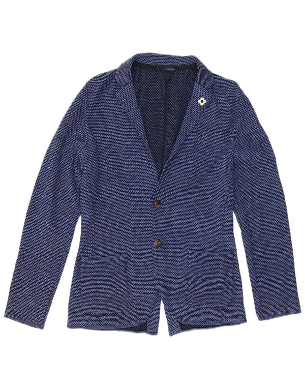 Giacca blazer da donna a 2 bottoni Lardini UK 12 cotone maculato blu medio