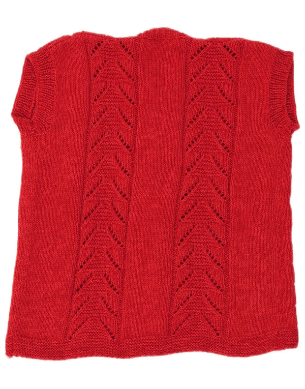 Maglione cardigan a maniche corte da donna vintage UK 14 grande rosso