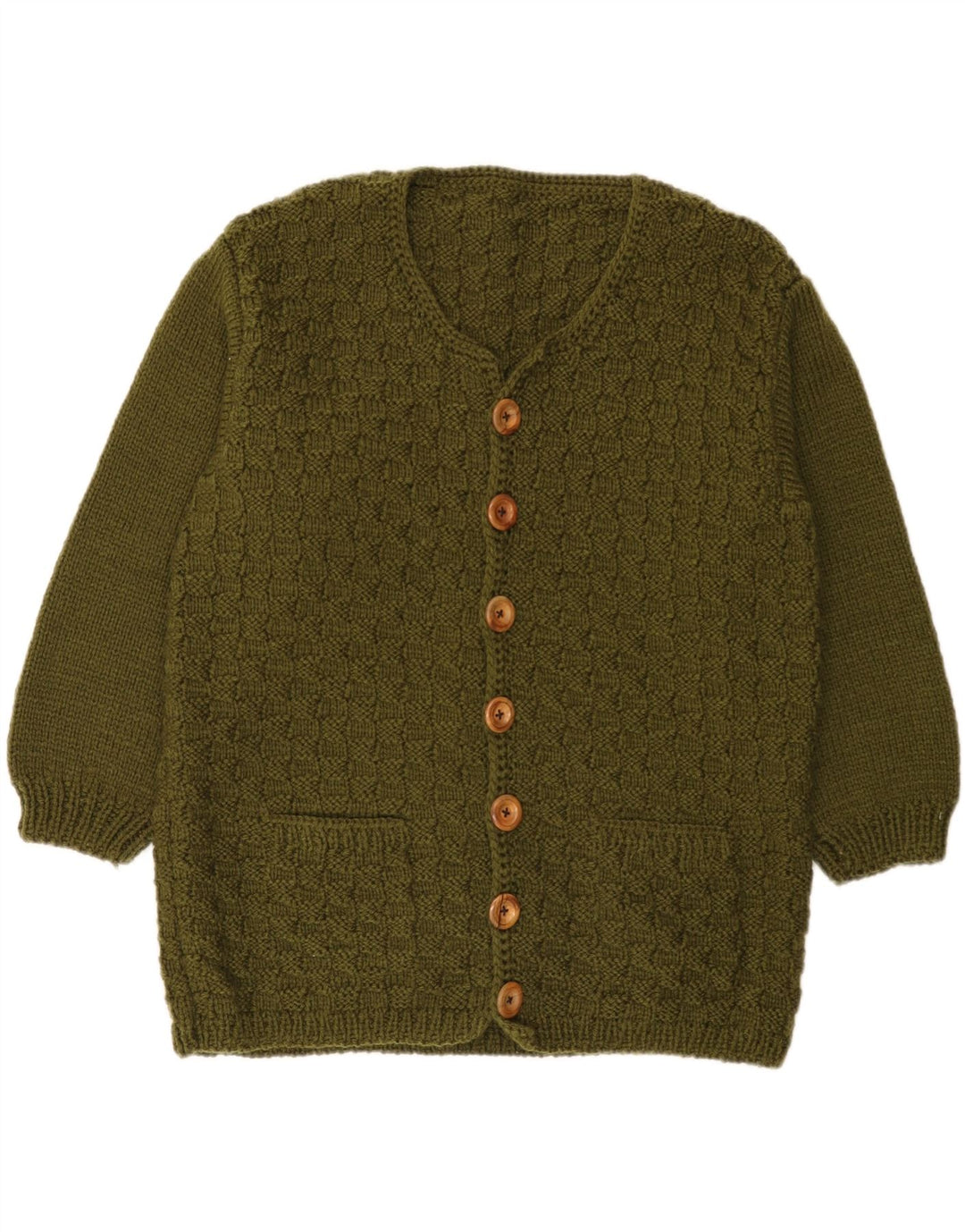 Maglione cardigan da donna vintage UK 14 grande kaki