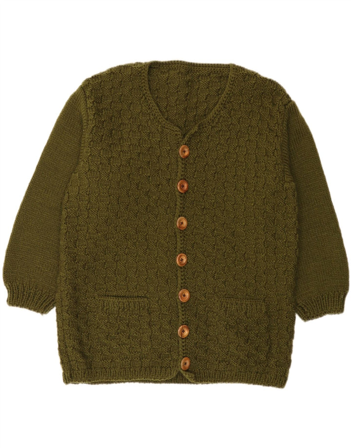 Maglione cardigan da donna vintage UK 14 grande kaki