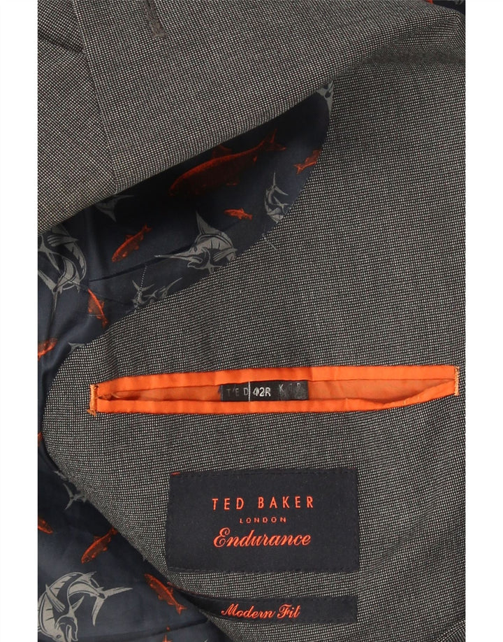 Giacca blazer da uomo a 2 bottoni vestibilità moderna Ted Baker US 42 XL poliestere grigio