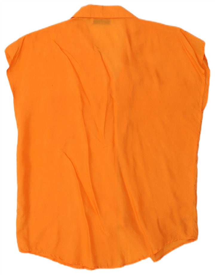 Camicetta camicia senza maniche vintage da donna UK 14 arancione medio
