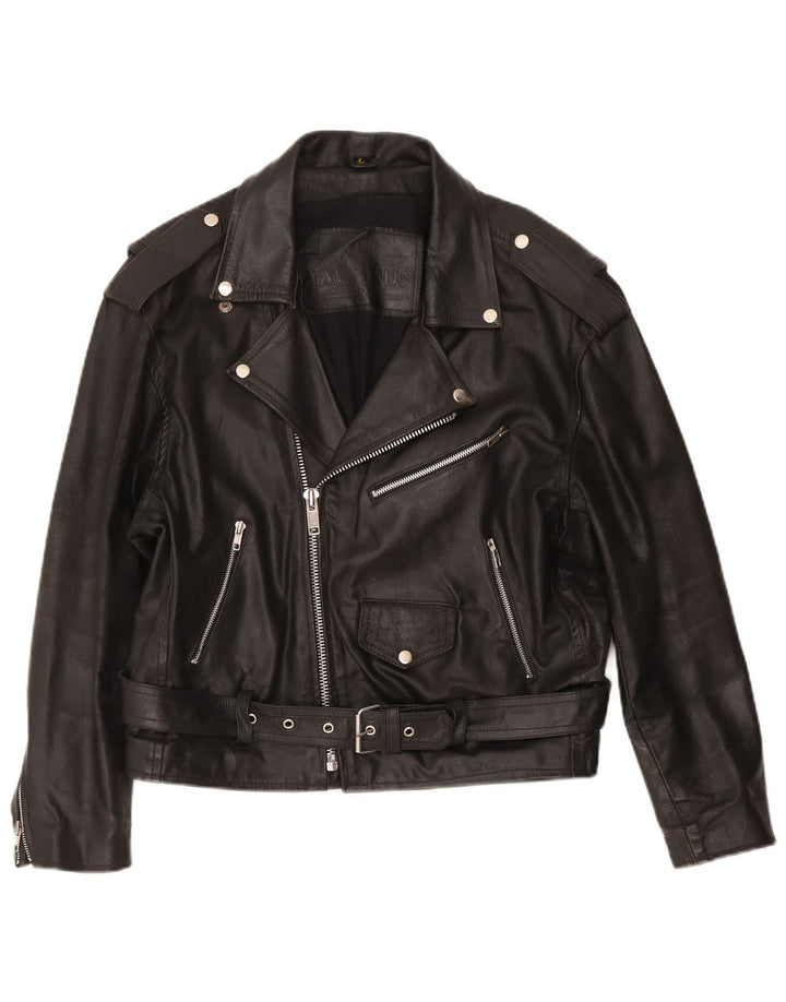 Giacca da motociclista in pelle vintage da donna UK 16 grande nera