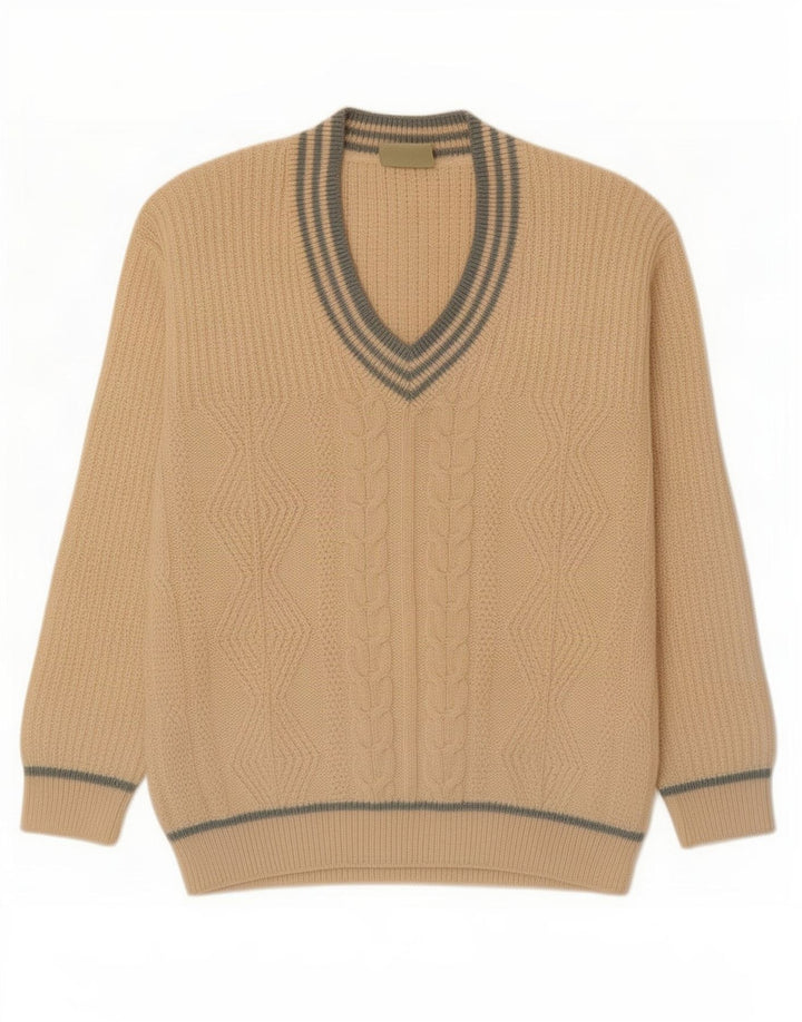 Rodes Maglione da uomo con scollo a V, maglione grande, in lana bianco sporco