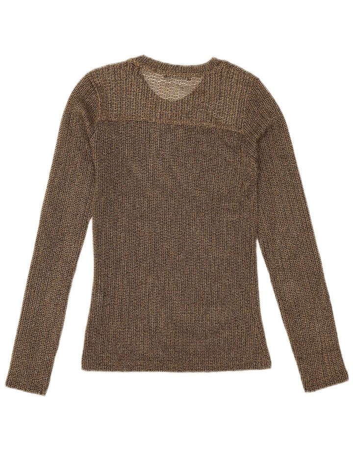 Top trasparente da donna Zara a maniche lunghe UK 10 piccolo poliestere chiazzato oro