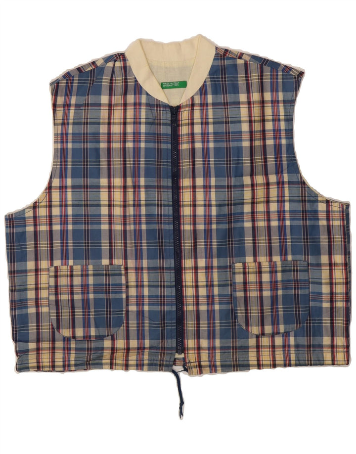 BENETTON Womens Gilet UK 18 XL Blue Check Polyester Vintage Benetton and Second-Hand Benetton from Messina Hembry 