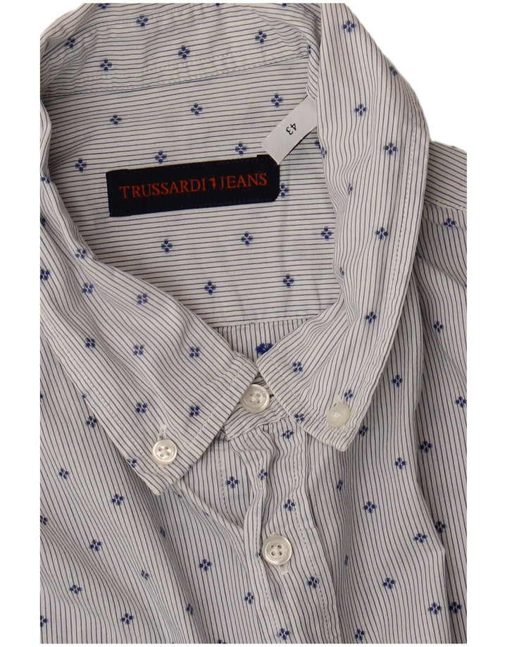 Camicia Trussardi Jeans Uomo Taglia 43 Large Blu Maculata