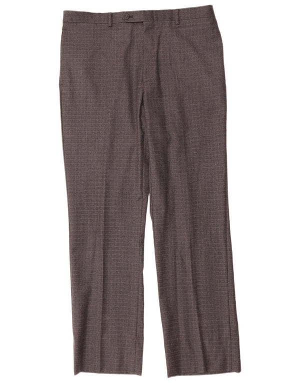 Pantaloni da abito dritti da uomo Tommy Hilfiger W34 L33 lana a quadri grigi