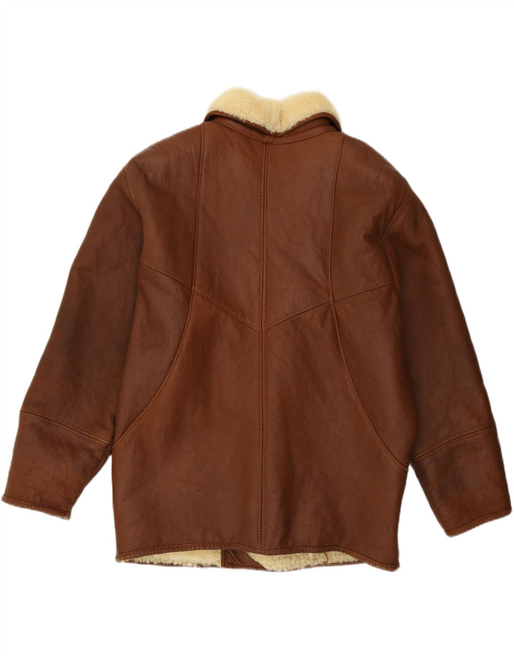 Giubbotto in shearling vintage da uomo dal taglio ampio IT 46 piccolo in pelle marrone