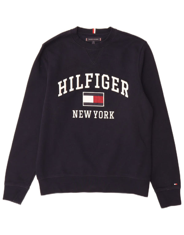 Tommy Hilfiger Felpa grafica da uomo Maglione piccolo cotone blu navy