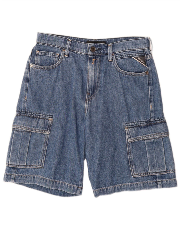 REPLAY Pantaloncini di jeans cargo da ragazzo 11-12 anni W26 cotone blu