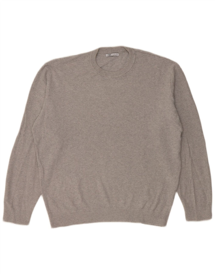Maglione maglione girocollo da uomo Zara grande grigio