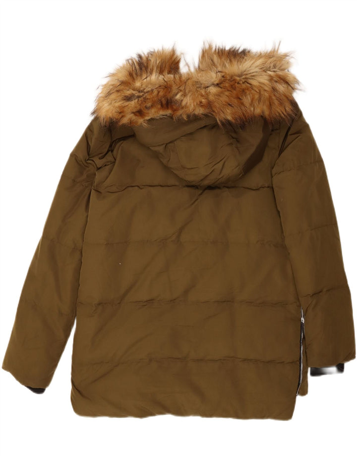 Giacca imbottita con cappuccio da donna Zara UK 10 piccola poliestere kaki