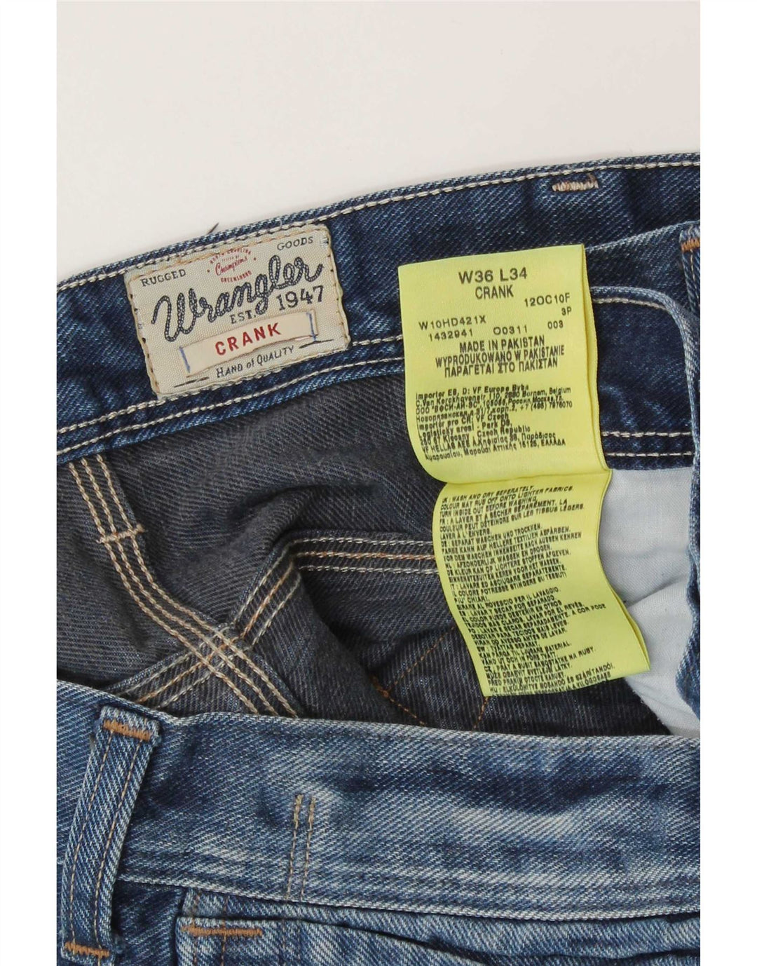 Jeans dritti Crank da uomo Wrangler W36 L34 cotone blu