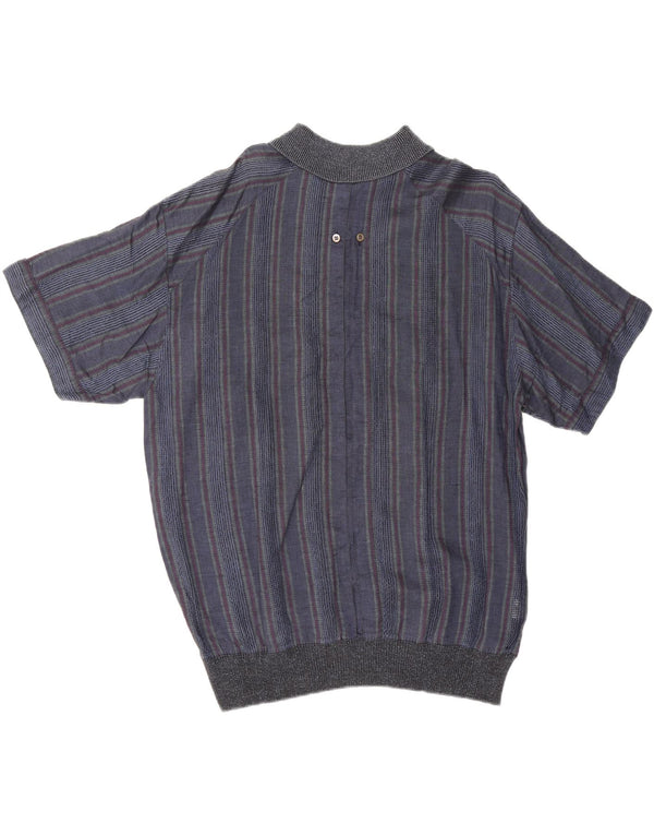 Camicia pullover vintage da uomo a maniche corte IT 50 medio a righe blu navy