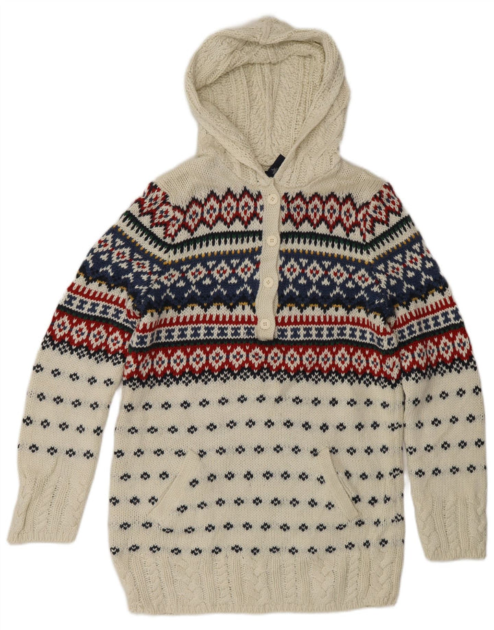 RALPH LAUREN Maglione con cappuccio per ragazze 15-16 anni XL Cotone Fair Isle bianco
