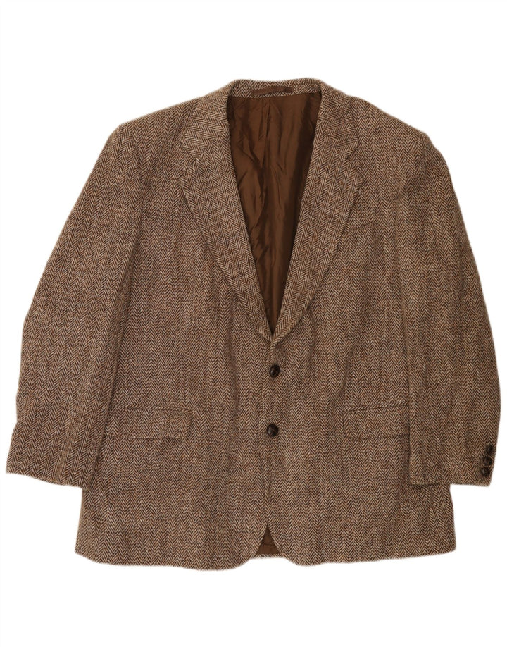 Giacca blazer da uomo a 2 bottoni Harris Tweed UK 40 grande lana a spina di pesce marrone