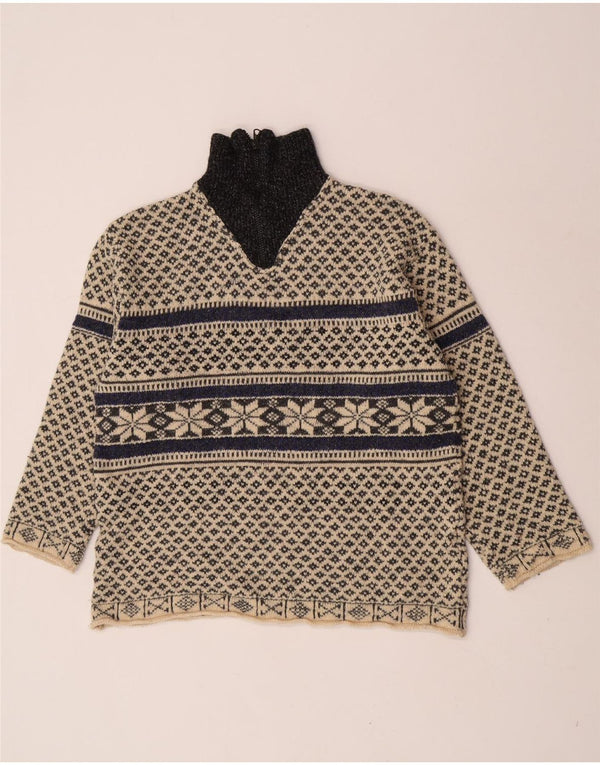 Maglione vintage da uomo con zip e collo XL Beige Fair Isle