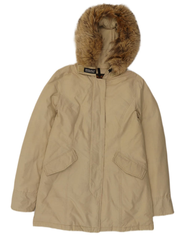 Cappotto imbottito con cappuccio da donna Woolrich UK 14 Cotone beige medio