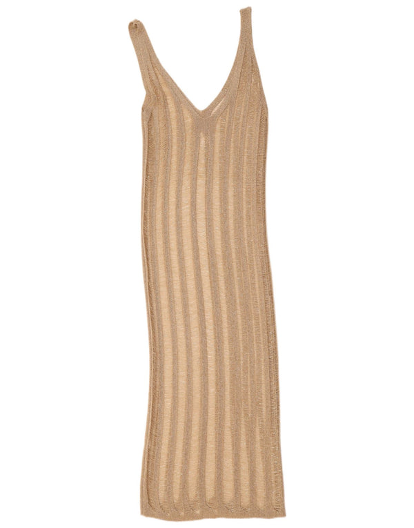 Abito aderente senza maniche trasparente da spiaggia da donna vintage UK 8 piccolo Beige