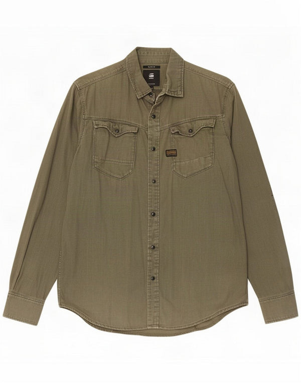 Camicia in denim slim fit da uomo G-Star, cotone kaki grande
