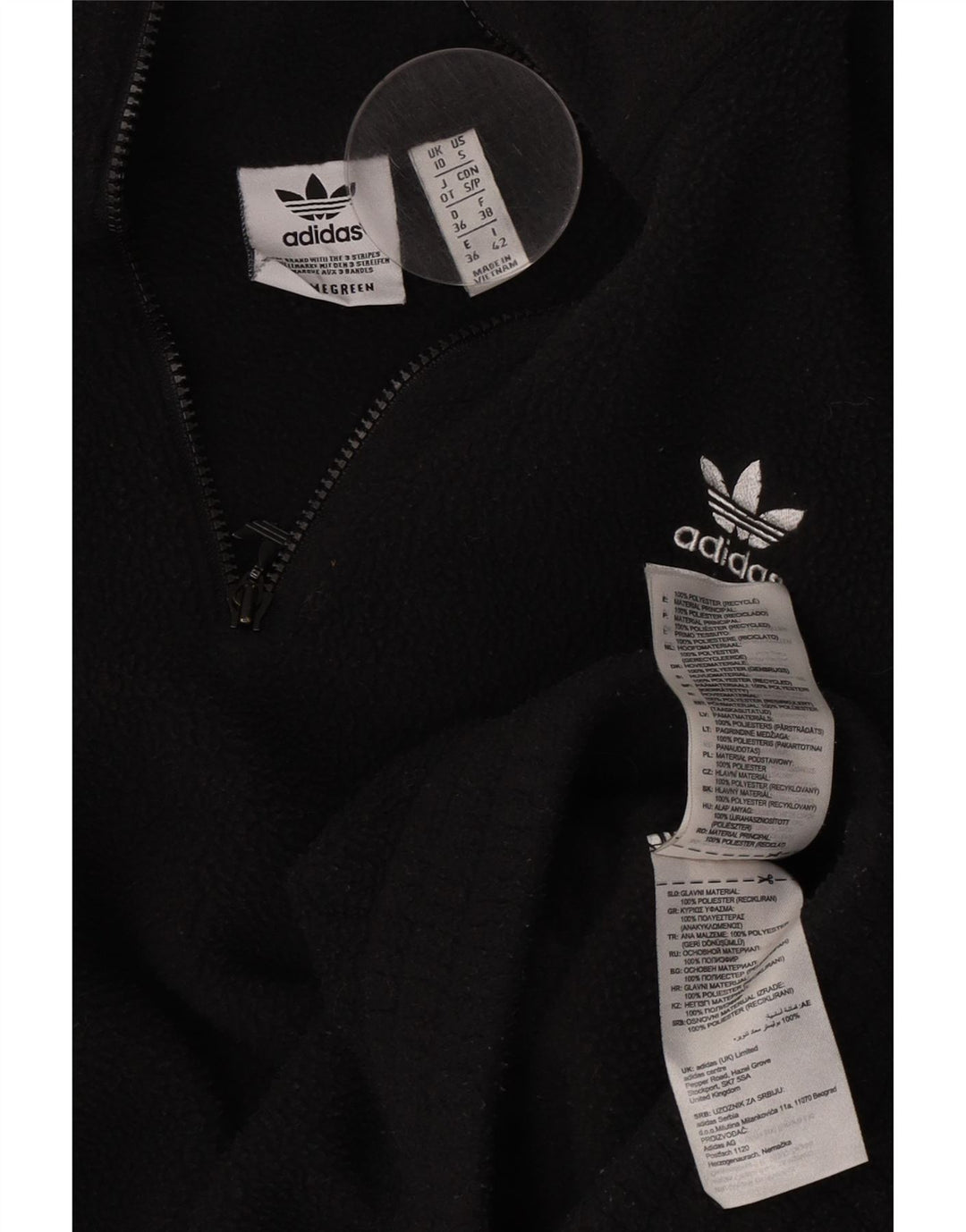 Maglione in pile oversize da donna con zip e collo Adidas UK 10 piccolo poliestere nero