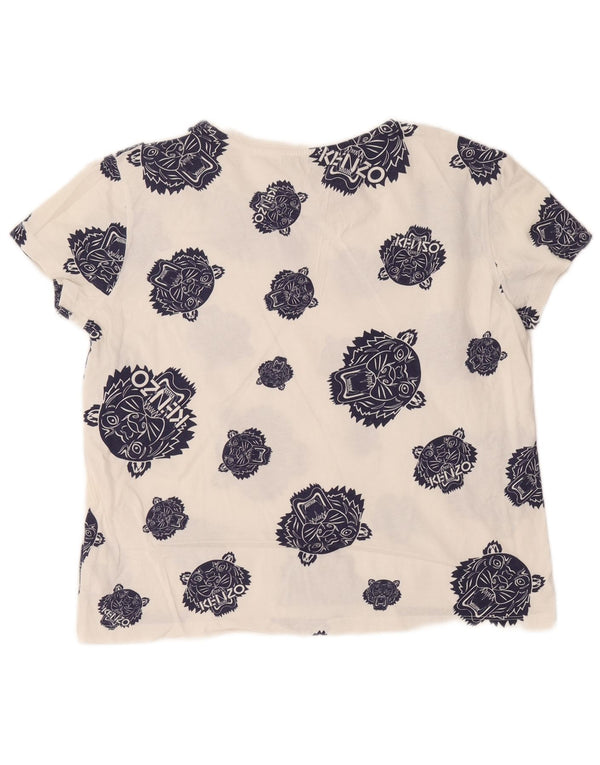 T-shirt grafica da donna Kenzo Top UK 16 grande cotone bianco