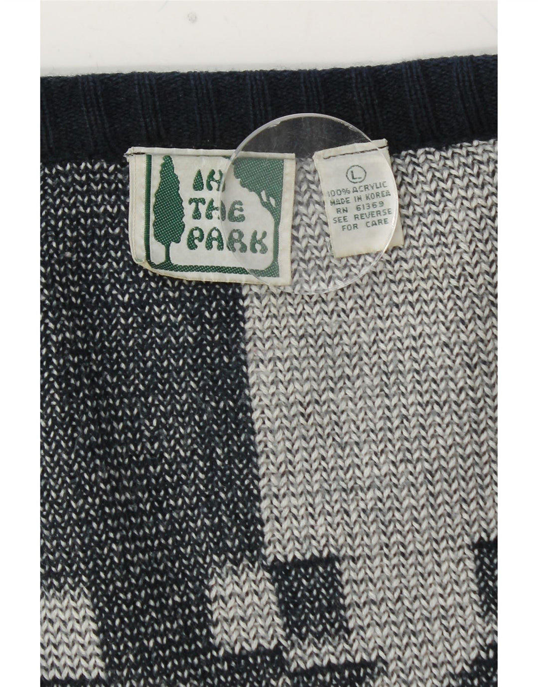 Maglione cardigan oversize da donna VINTAGE UK 16 Grande blu navy geometrico