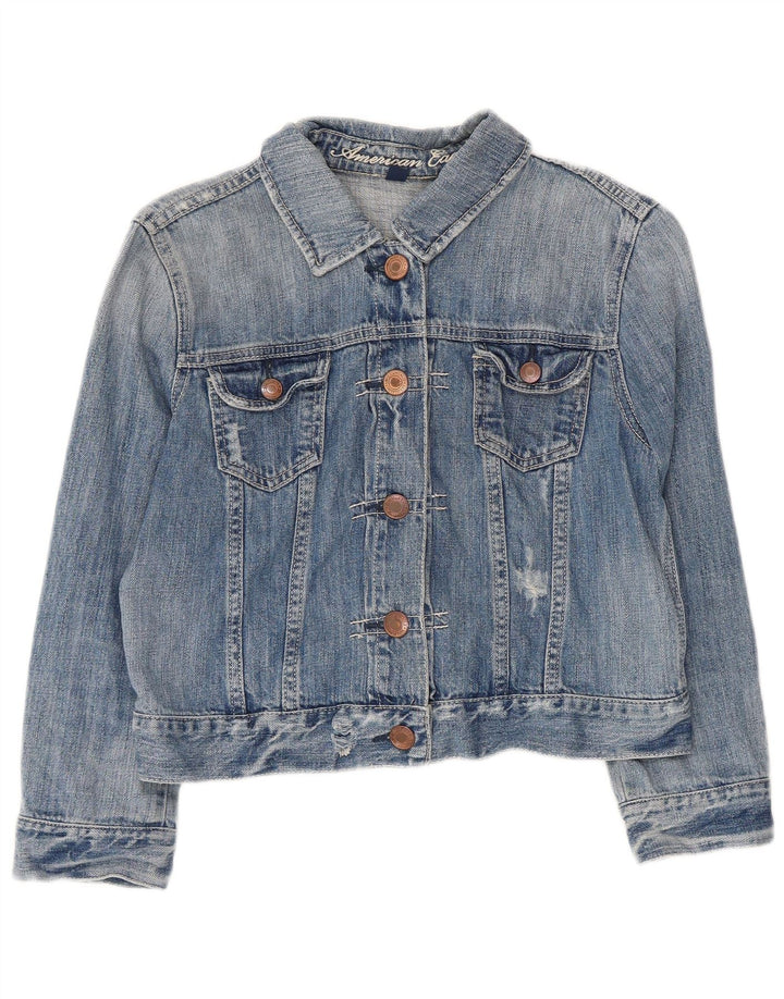 AMERICAN EAGLE Womens Crop Denim Jacket UK 14 Large Blue Cotton