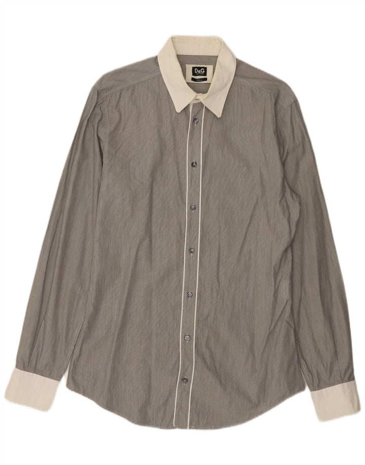 DOLCE & GABBANA Camicia Uomo Slim Fit IT 52 Large Cotone Gessato Grigio
