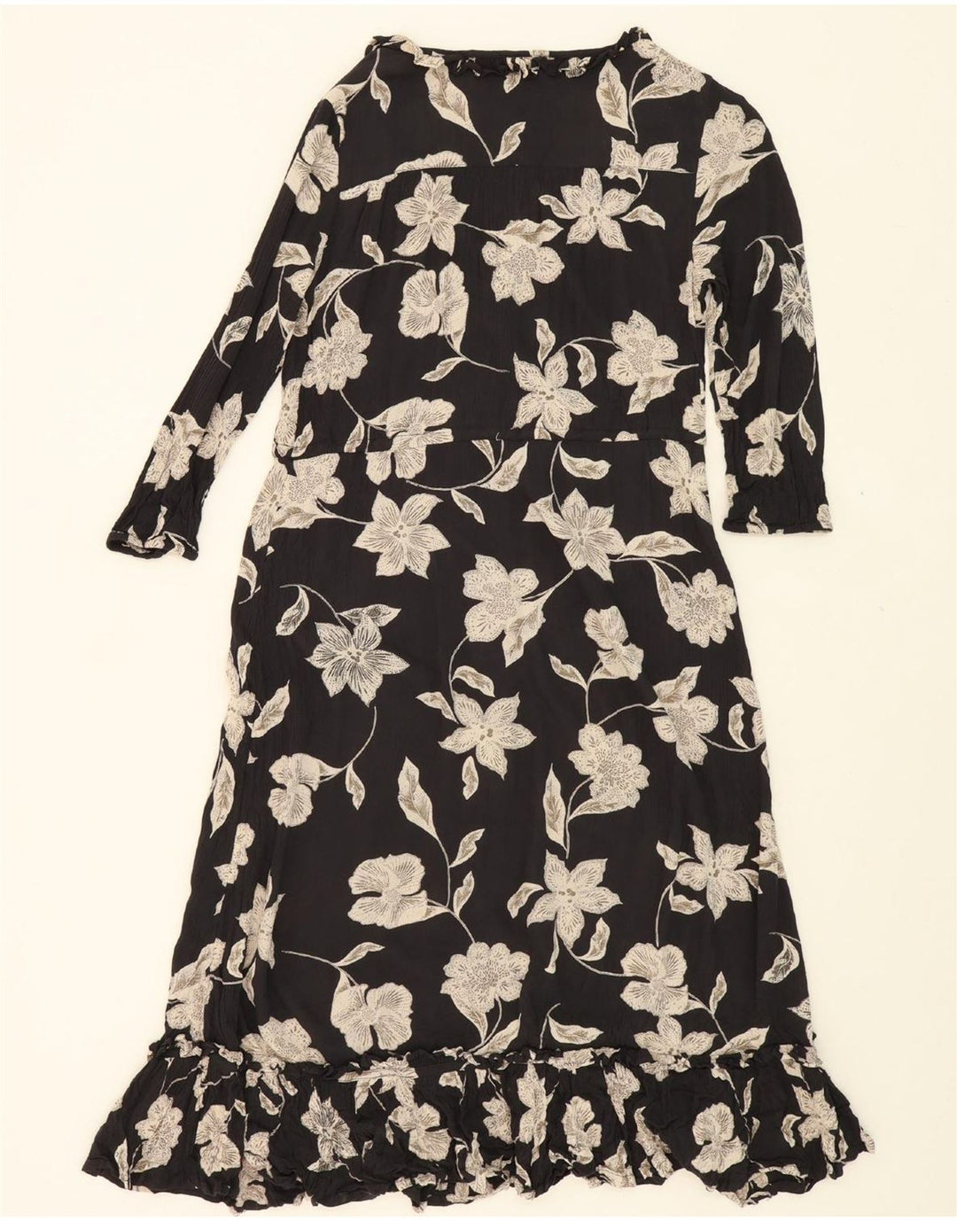 FAT FACE Womens Ruffle Front Maxi Dress UK 8 Small  Black Floral Vintage Fat Face and Second-Hand Fat Face from Messina Hembry 