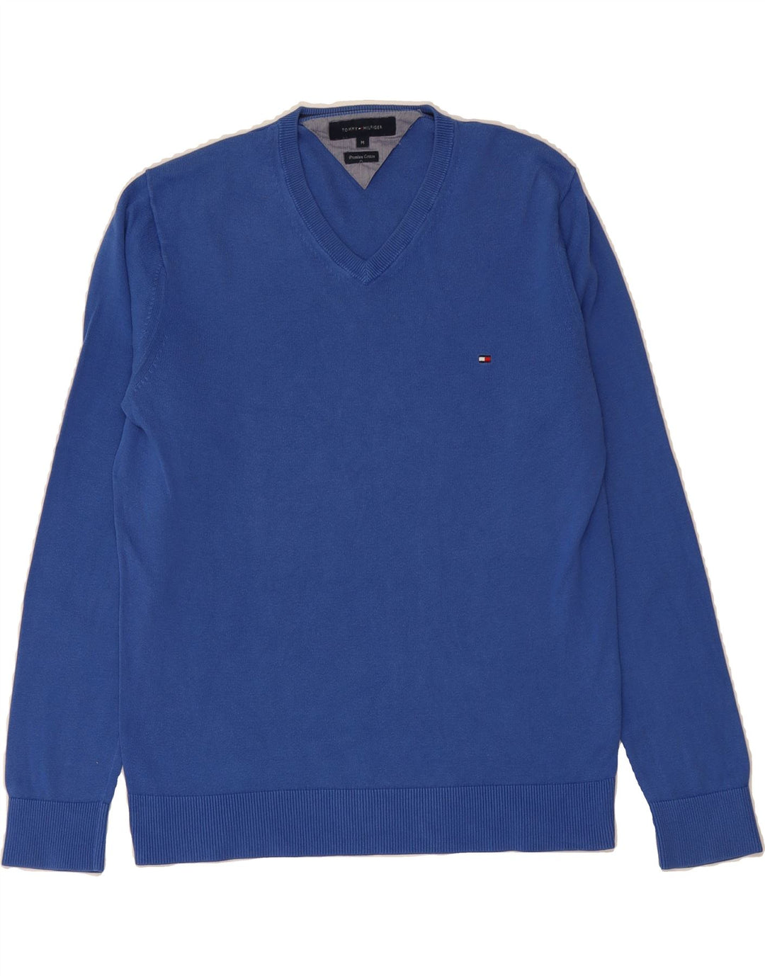 TOMMY HILFIGER Mens V-Neck Jumper Sweater Medium Blue Cotton Vintage Tommy Hilfiger and Second-Hand Tommy Hilfiger from Messina Hembry 